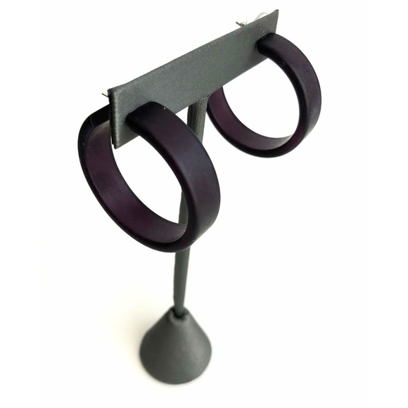 Black Frosted Large Portland Hoop Earrings - Picture 7 of 8